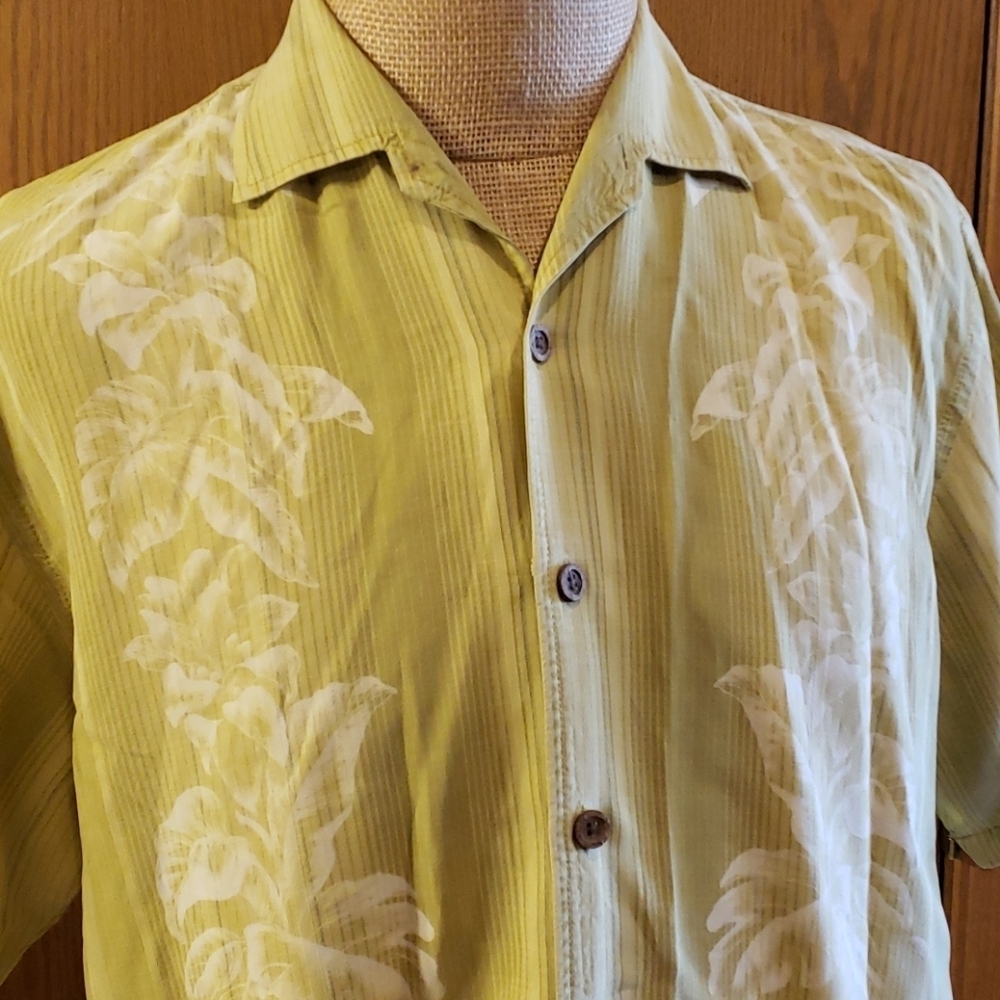 Tommy bahama green striped floral tropical shirt